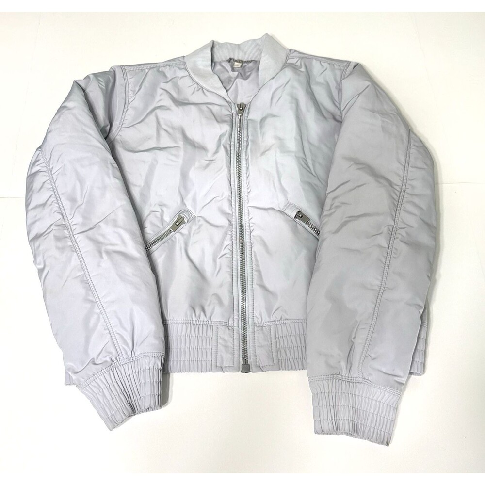 Athleta Womens Size Small Light Grey Sateen Bomber Zip Jacket Full Zip